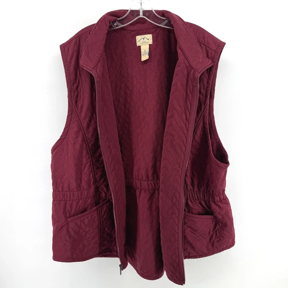 Blue Mountain Quilted Vest Women 3X Burgundy Fleece Lined Zip Outdoor Gorpcore